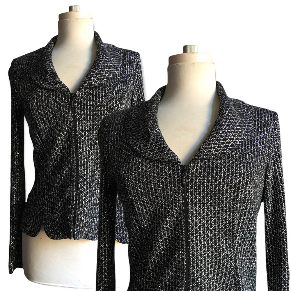 R&K Black and Silver Metallic Zip Up Jacket
